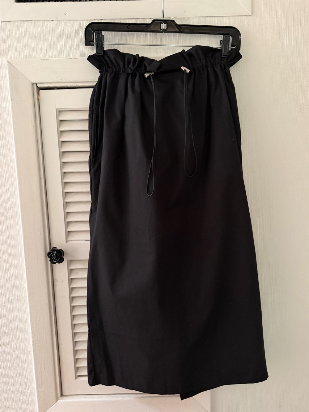 Oak + Fort Black Drawstring Paperbag Waist Midi Skirt Sz OS